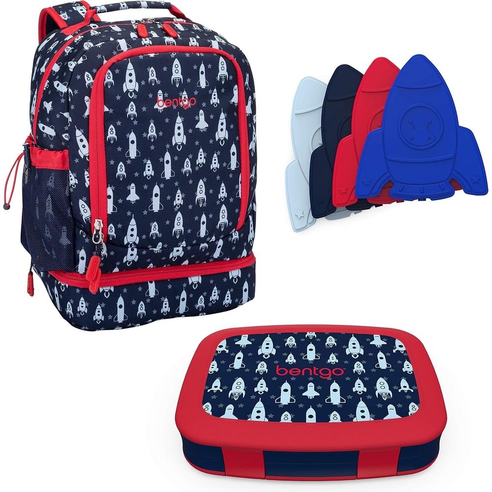image:imageBentgo 2in1 Backpack amp Insulated Lunch Bag Set With Kids Prints Lunch Box and 4 Reusable Ice Packs Space Rockets