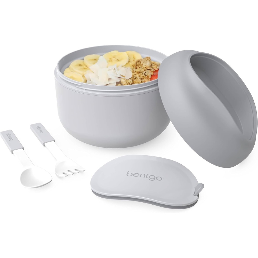 image:imageBentgo Bowl  Insulated LeakResistant Bowl with Snack Compartment Collapsible Utensils and Improved EasyGrip Design for OntheGo  Holds Soup Rice Cereal amp More  BPAFree 212 oz BlushGray
