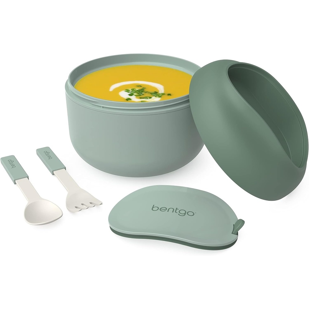 image:imageBentgo Bowl  Insulated LeakResistant Bowl with Snack Compartment Collapsible Utensils and Improved EasyGrip Design for OntheGo  Holds Soup Rice Cereal amp More  BPAFree 212 oz BlushKhaki Green
