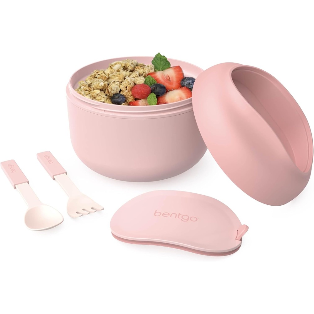 image:imageBentgo Bowl  Insulated LeakResistant Bowl with Snack Compartment Collapsible Utensils and Improved EasyGrip Design for OntheGo  Holds Soup Rice Cereal amp More  BPAFree 212 oz BlushBlush