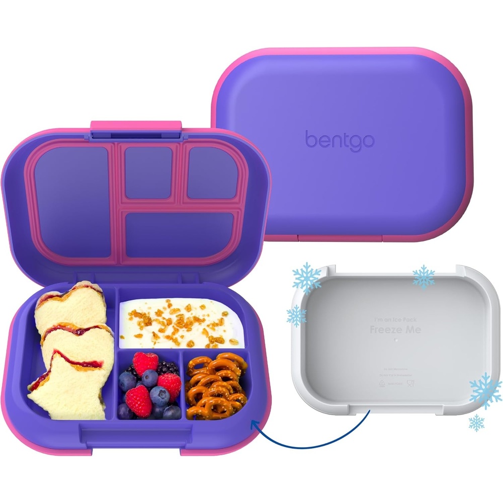 image:imageBentgo Chill Kids Leakproof Lunch Box  4Compartment Bento Box with BuiltIn Ice Pack 33 Cup Capacity BPAFree Microwave amp Dishwasher Safe Tray Ages 37 FuchsiaTealElectric Violet