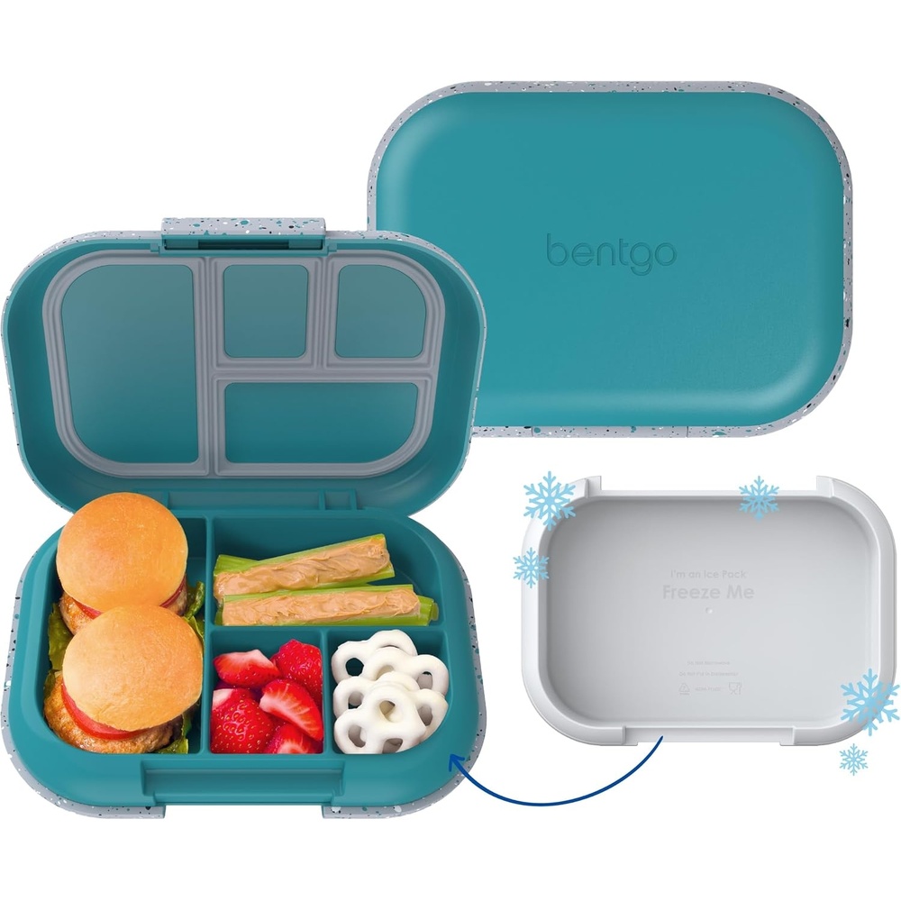 image:imageBentgo Chill Kids Leakproof Lunch Box  4Compartment Bento Box with BuiltIn Ice Pack 33 Cup Capacity BPAFree Microwave amp Dishwasher Safe Tray Ages 37 FuchsiaTealConfetti Edition  Truly Teal