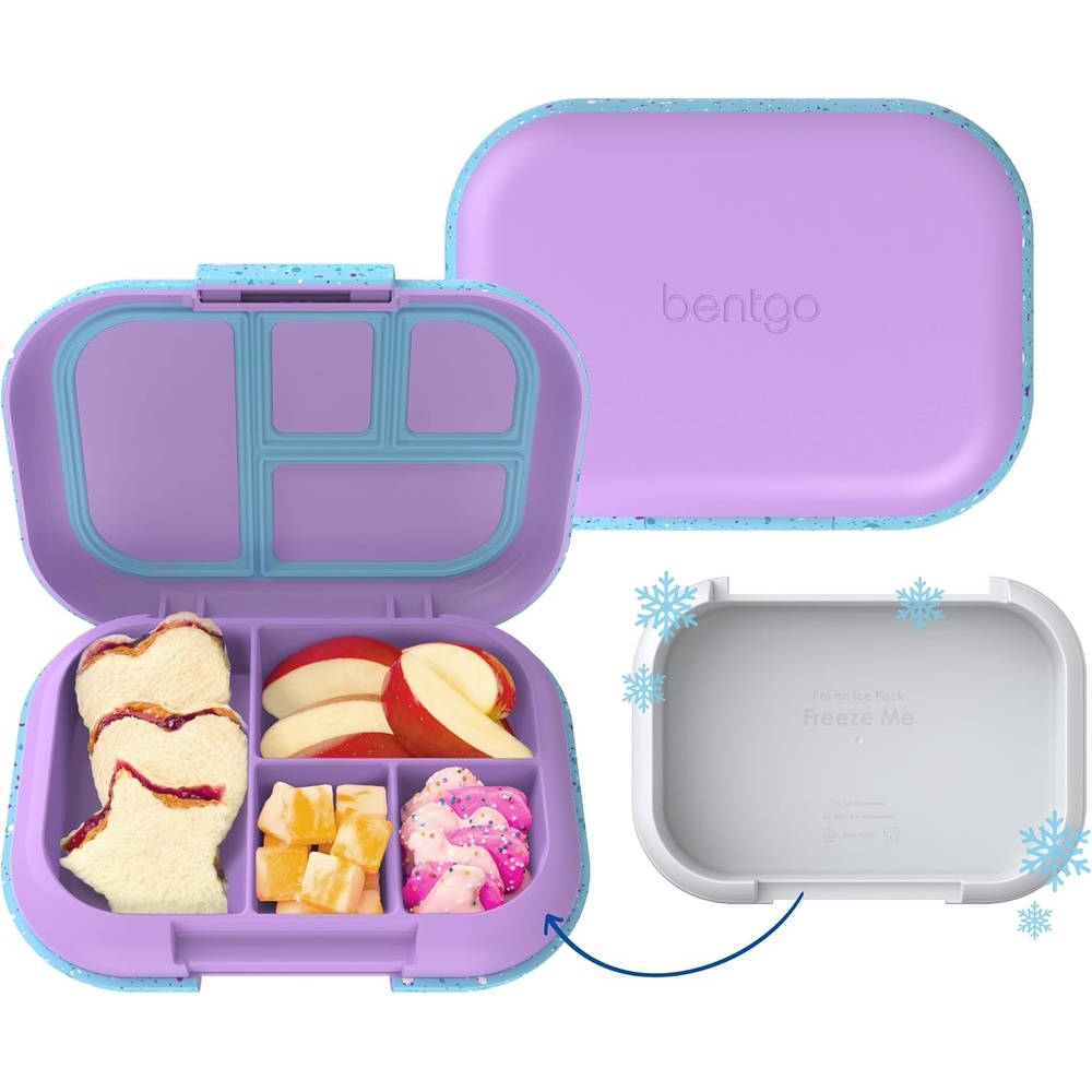 image:imageBentgo Chill Kids Leakproof Lunch Box  4Compartment Bento Box with BuiltIn Ice Pack 33 Cup Capacity BPAFree Microwave amp Dishwasher Safe Tray Ages 37 FuchsiaTealConfetti Edition  Vivid Orchid
