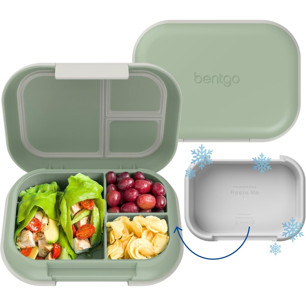 image:imageBentgo Chill Max LeakProof XL Lunch Box  Included Ice Pack Keeps Food Cold 5Cup Capacity for Adults amp Ages 8 3 or 4 Compartment Bento Box BPAFree Dishwasher Safe Bone amp Glacier BlueClay Green  Gray