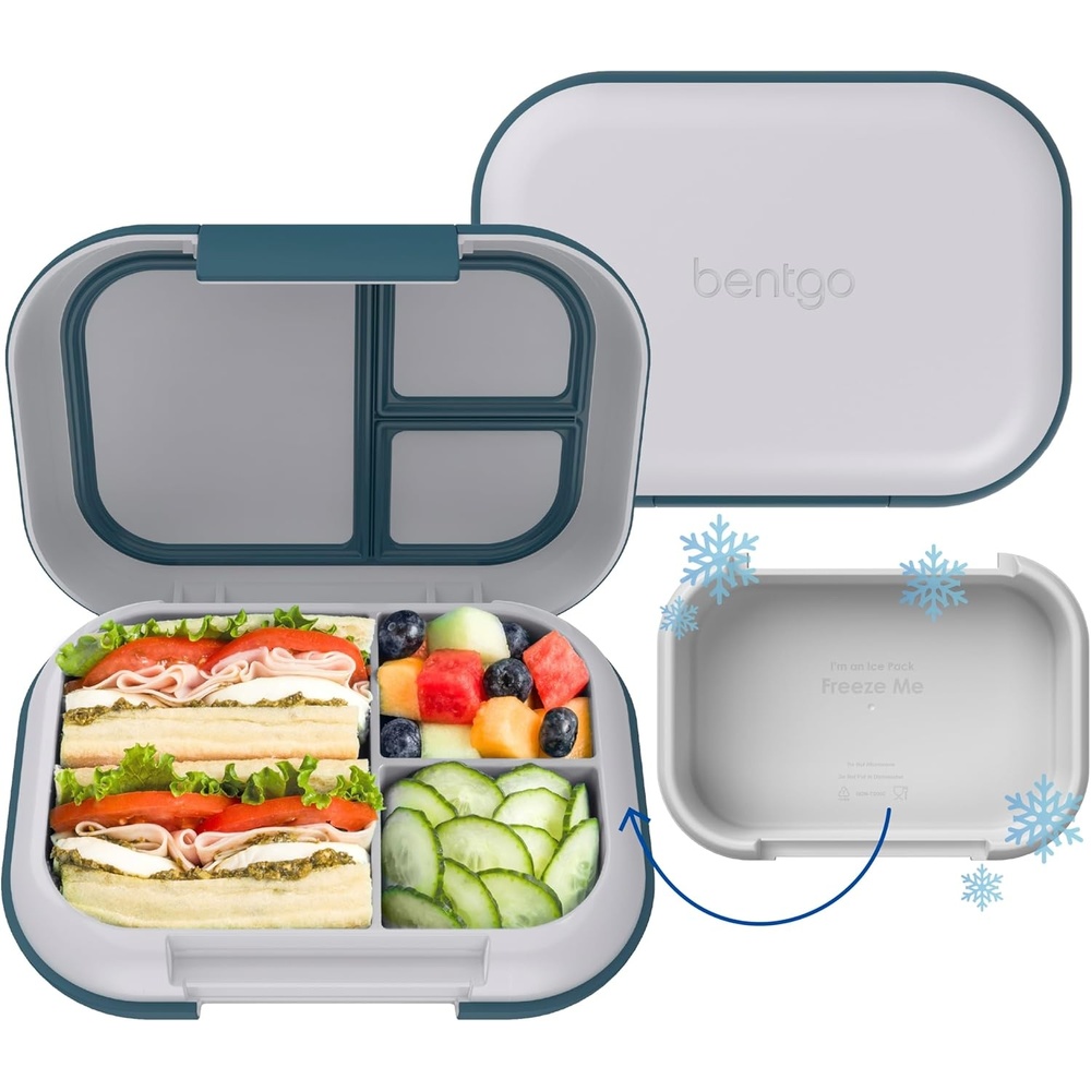 image:imageBentgo Chill Max LeakProof XL Lunch Box  Included Ice Pack Keeps Food Cold 5Cup Capacity for Adults amp Ages 8 3 or 4 Compartment Bento Box BPAFree Dishwasher Safe Fog amp Deep TealFog  Deep Teal