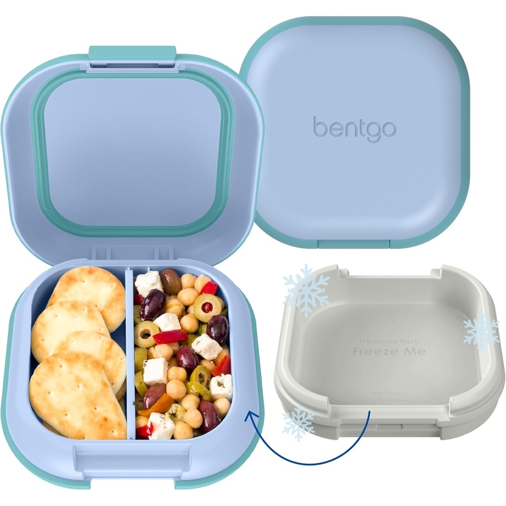 image:imageBentgo Chill Mini LeakProof Lunch Box  BuiltIn Ice Pack Keeps Food Cold 27Cup Capacity for Snacks or Sandwich 3 or 4 Compartments PFAS amp BPAFree Ideal for Adults amp Kids 3 Seaside PapayaTide Blues