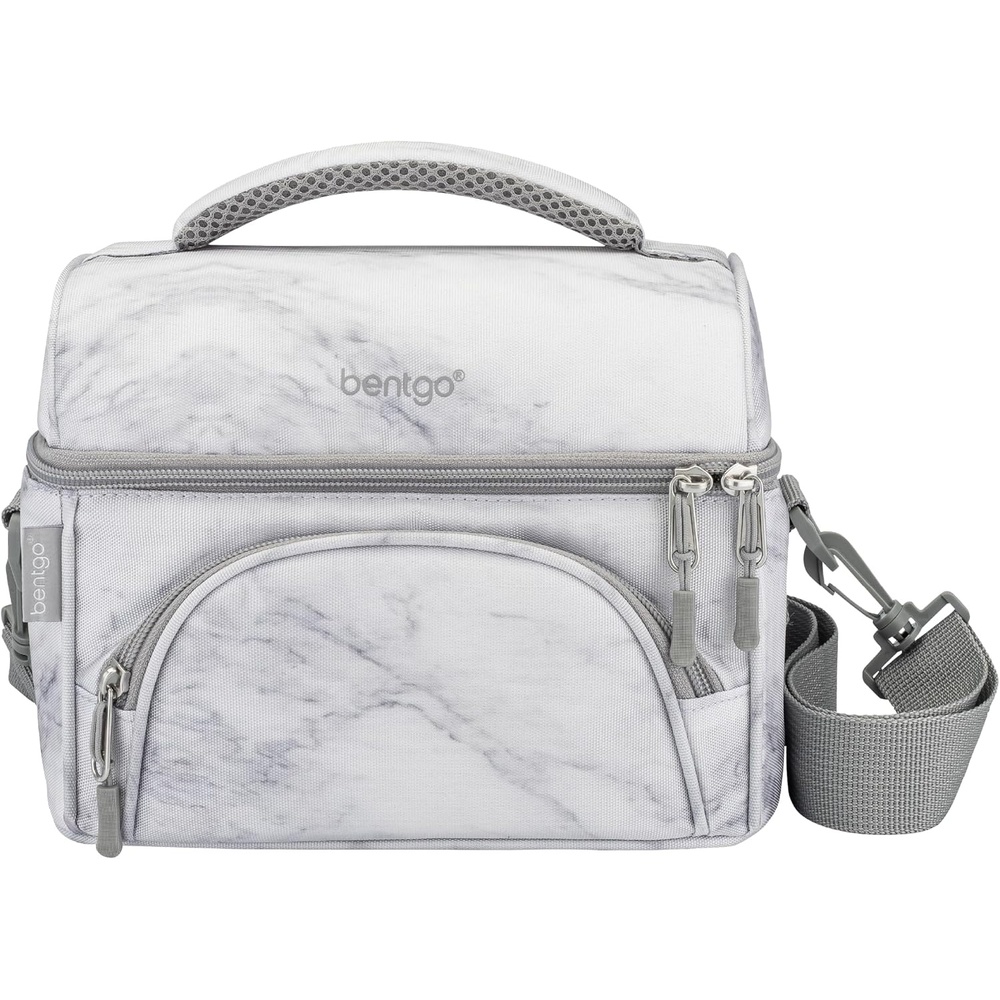 image:imageBentgo Deluxe Lunch Bag  Durable and Insulated Lunch Tote with Zippered Outer Pocket Internal Mesh Pocket Padded amp Adjustable Straps amp 2Way Zippers  Fits Most Lunch Boxes SlateWhite Marble