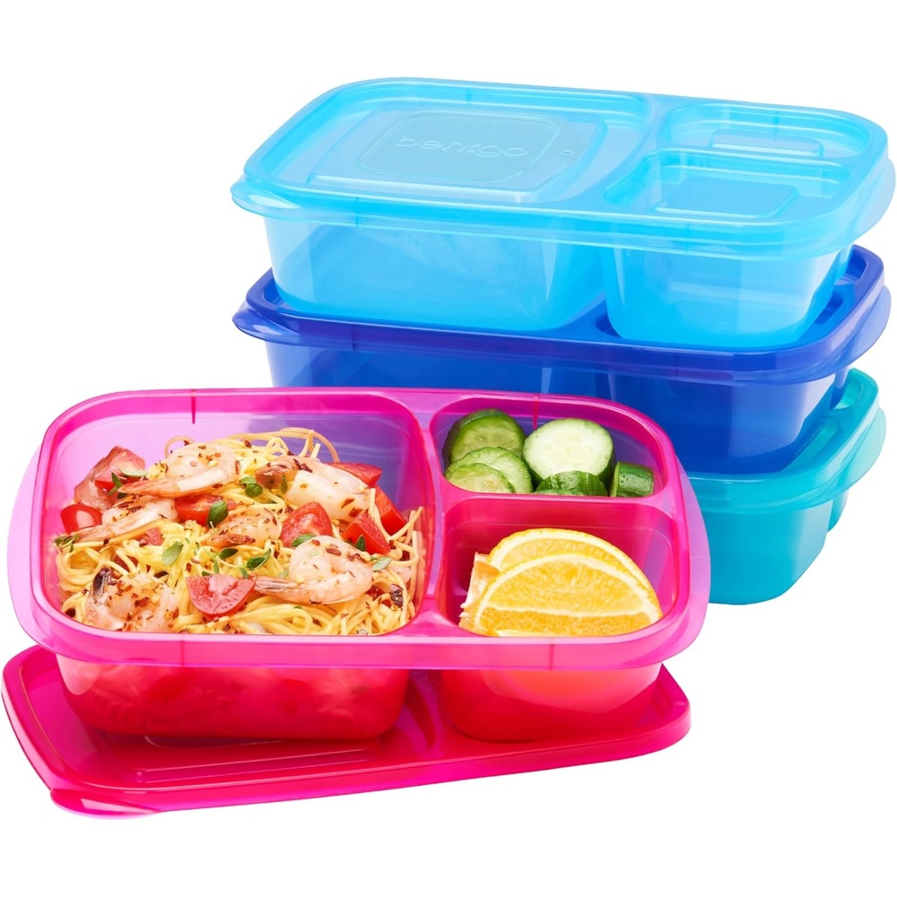 image:imageBentgo Easyboxes  Original Stackable Lunch Boxes  Reusable 3Compartment Food Containers for Kids and Adults  Bento Lunch Box for Meal Prep School amp Work  BPA Free Set of 4 ClassicJewel Brights 4Pack