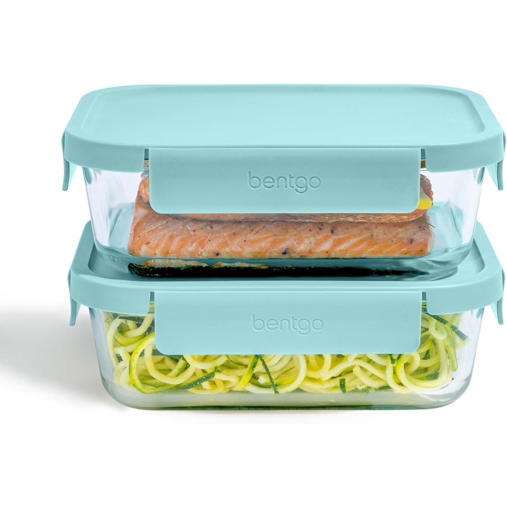 image:imageBentgo Glass LeakProof Food Storage Set  4Piece Glass Containers with BPAFree Airtight Lids Reusable amp Durable for Leftovers amp Meal Prep  Microwave Freezer Oven amp Dishwasher Safe Soft Aqua4Piece Set Soft Aqua