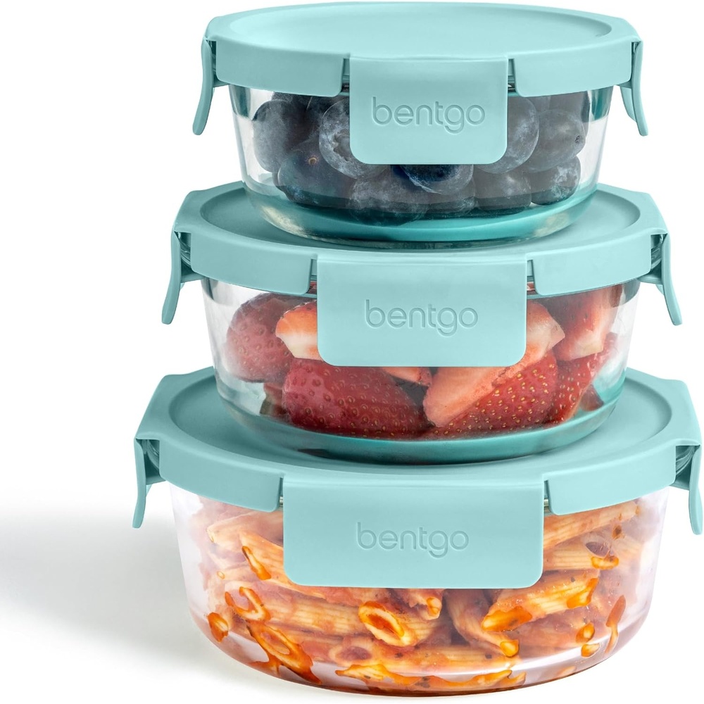 image:imageBentgo Glass LeakProof Food Storage Set  4Piece Glass Containers with BPAFree Airtight Lids Reusable amp Durable for Leftovers amp Meal Prep  Microwave Freezer Oven amp Dishwasher Safe Soft Aqua6Piece Set Soft Aqua