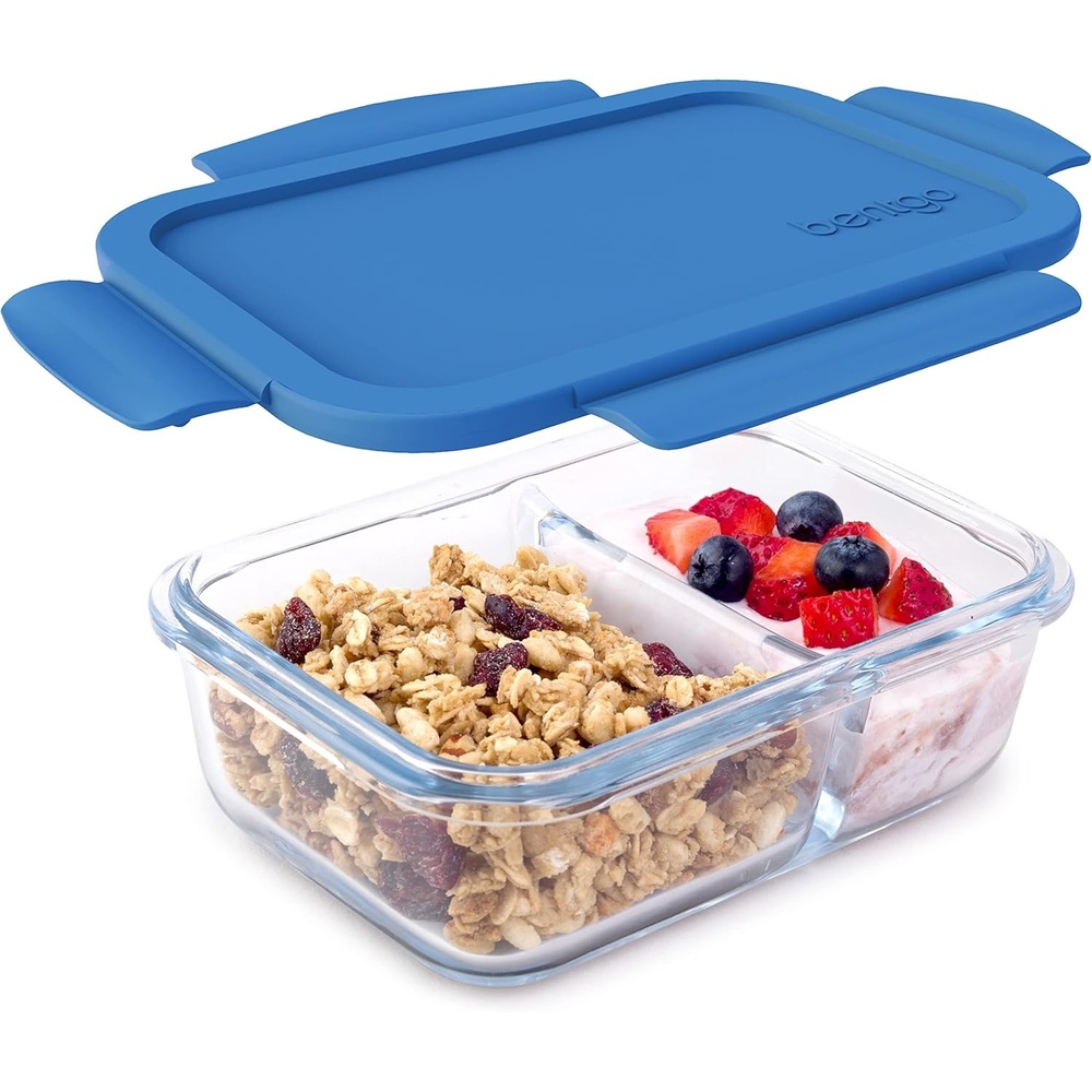 image:imageBentgo Glass Snack  LeakProof BentoStyle Snack Container with Airtight Lid and Divided 2Compartment Design  175 Cup Capacity for Meal Prepping and PortionControlled Snacking PurpleBlue