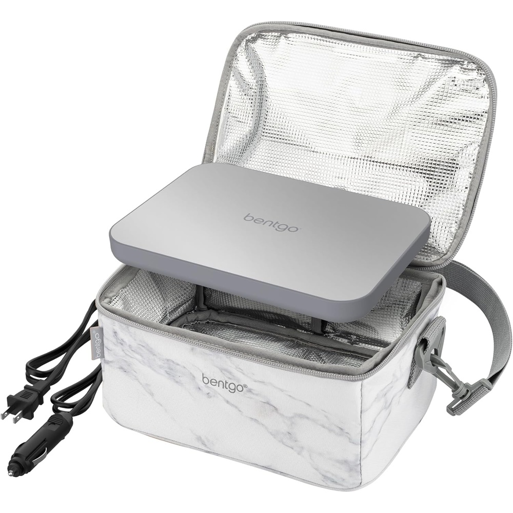 image:imageBentgo Heat  Electric Lunch Bag amp Food Warmer for Reheating Meals in Car at Work amp More  Heated Lunch Box Warmer for Adults Students amp Shift Workers 12V24V Auto amp 120V Wall Cords Carbon BlackWhite Marble