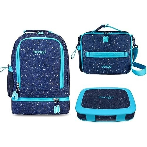 image:imageBentgo Kids 5Compartment Lunch Box Set With Insulated Lunch Bag and 2in1 Backpack amp Insulated Lunch Bag Confetti Edition  Abyss Blue
