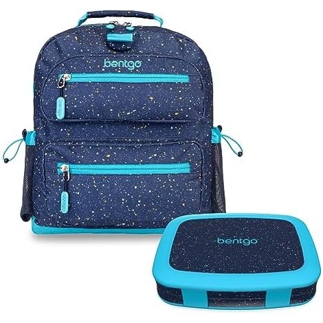 image:imageBentgo Kids 5Compartment Lunch Box Set With Lightweight 14 Kids Backpack Confetti Edition  Abyss Blue