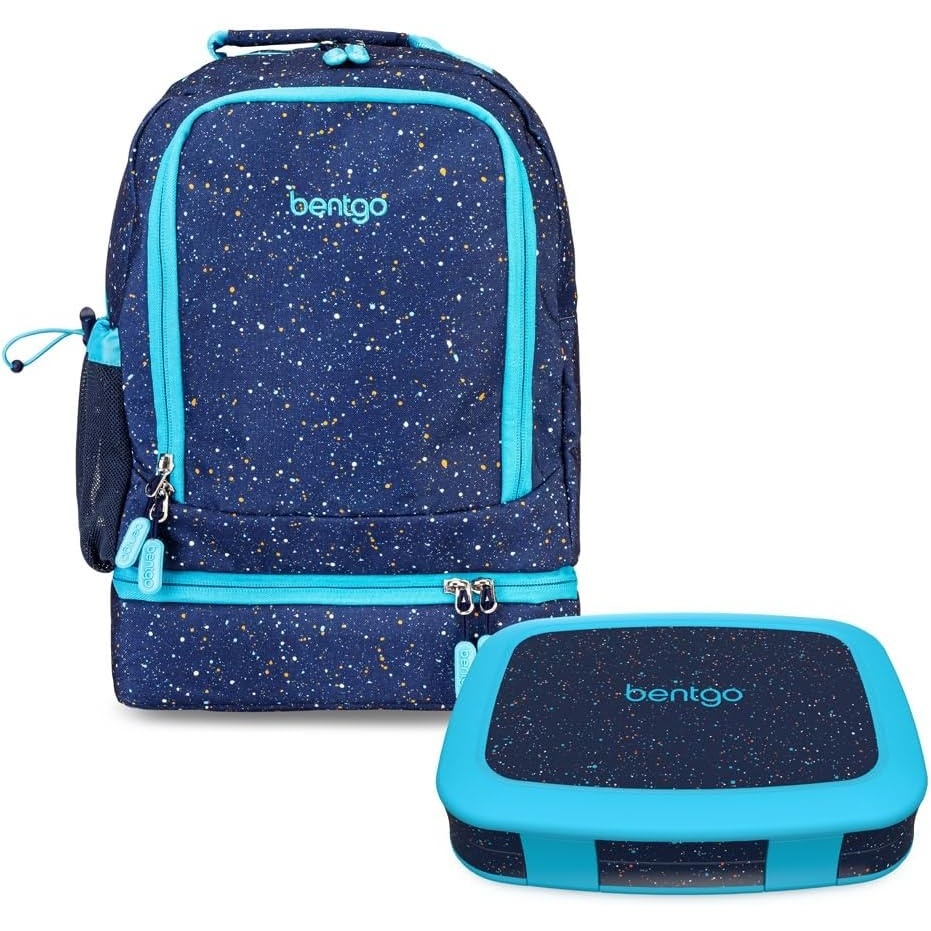 image:imageBentgo Kids 5Compartment Lunch Box With Kids 2in1 Backpack amp Insulated Lunch Bag Confetti Edition  Abyss Blue