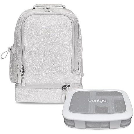 image:imageBentgo Kids 5Compartment Lunch Box With Kids 2in1 Backpack amp Insulated Lunch Bag Glitter Edition  Silver
