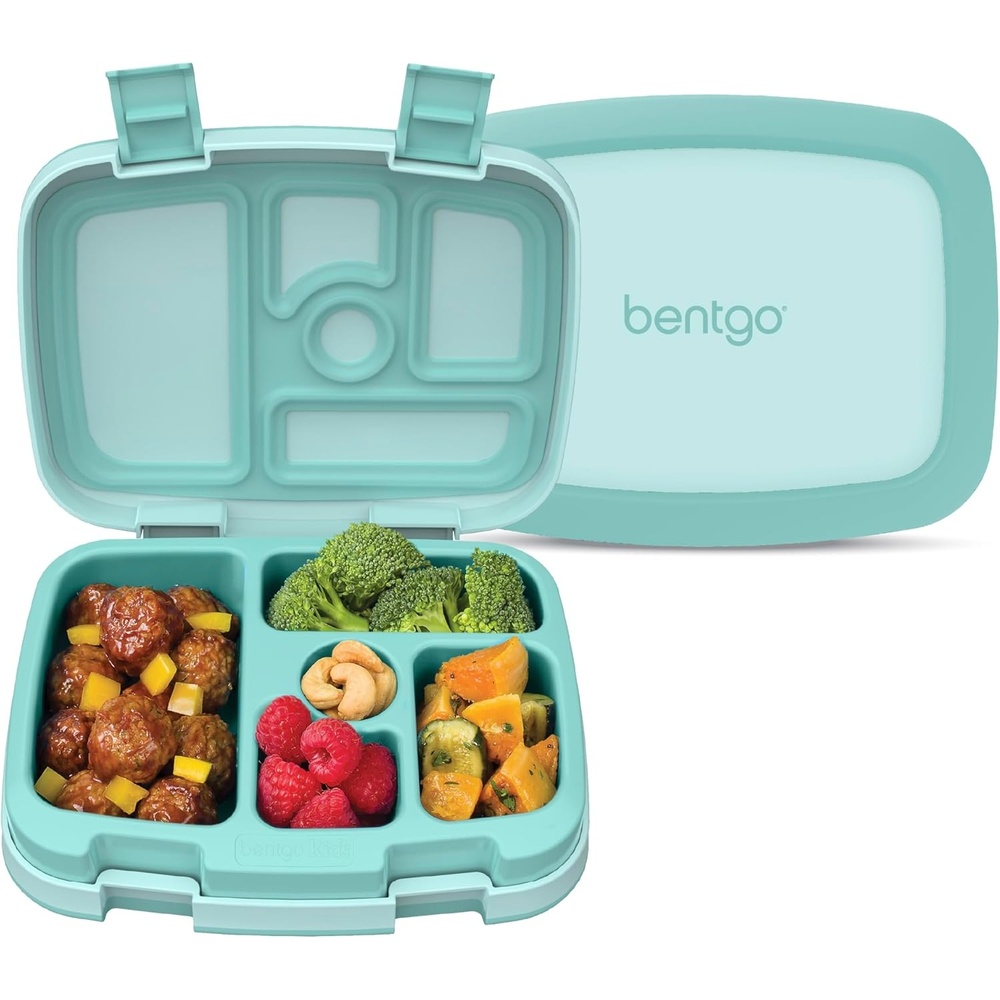 image:imageBentgo Kids BentoStyle 5Compartment LeakProof Lunch Box  JustRight Portions Ages 37 Durable DropProof Dishwasher Safe PFAS amp BPAFree amp Made with FoodSafe Materials Petal Pink GlitterSeafoam