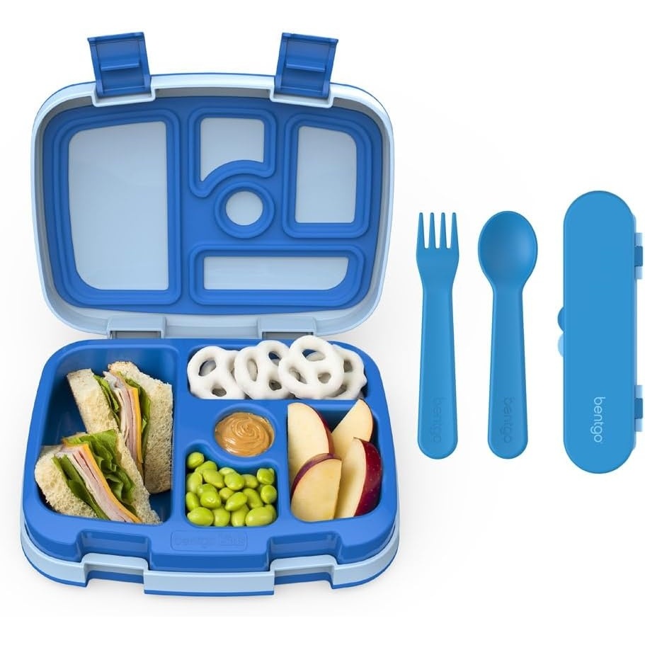 image:imageBentgo Kids BentoStyle 5Compartment Lunch Box With Kids Reusable Plastic Utensils Blue