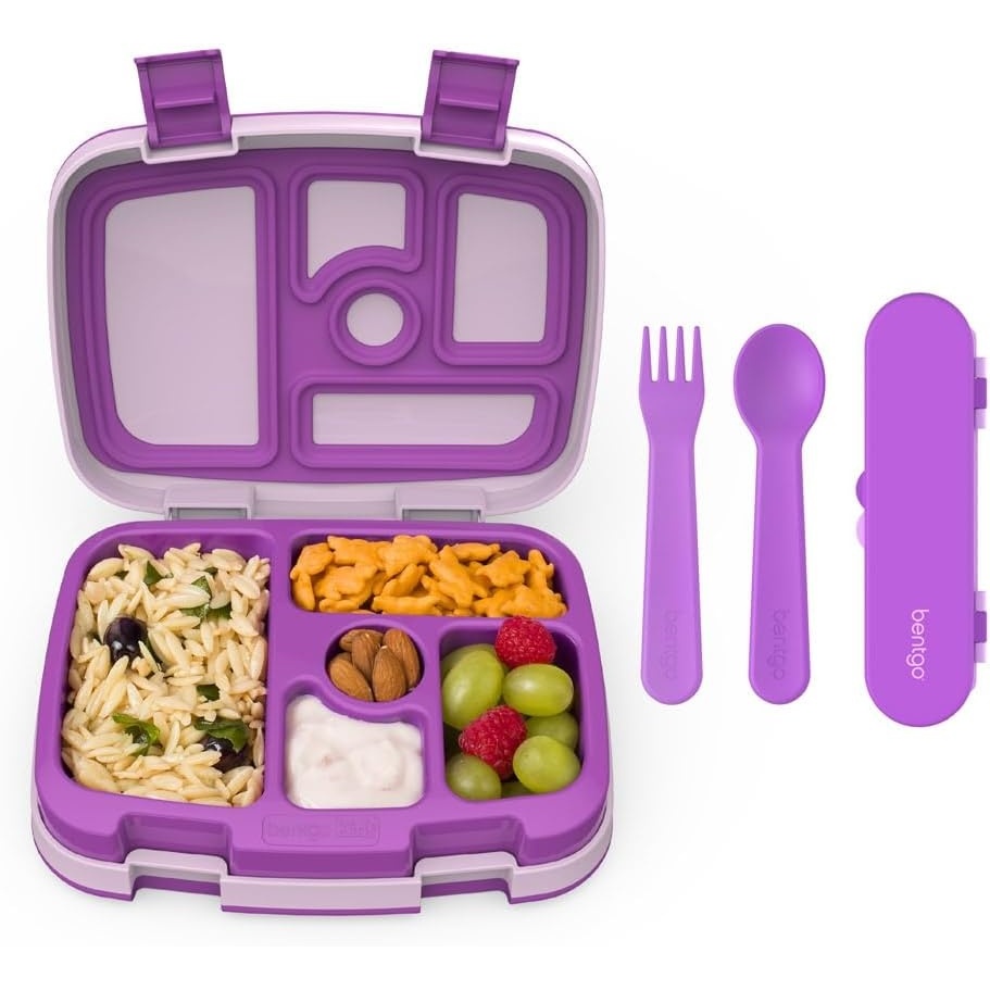 image:imageBentgo Kids BentoStyle 5Compartment Lunch Box With Kids Reusable Plastic Utensils Purple