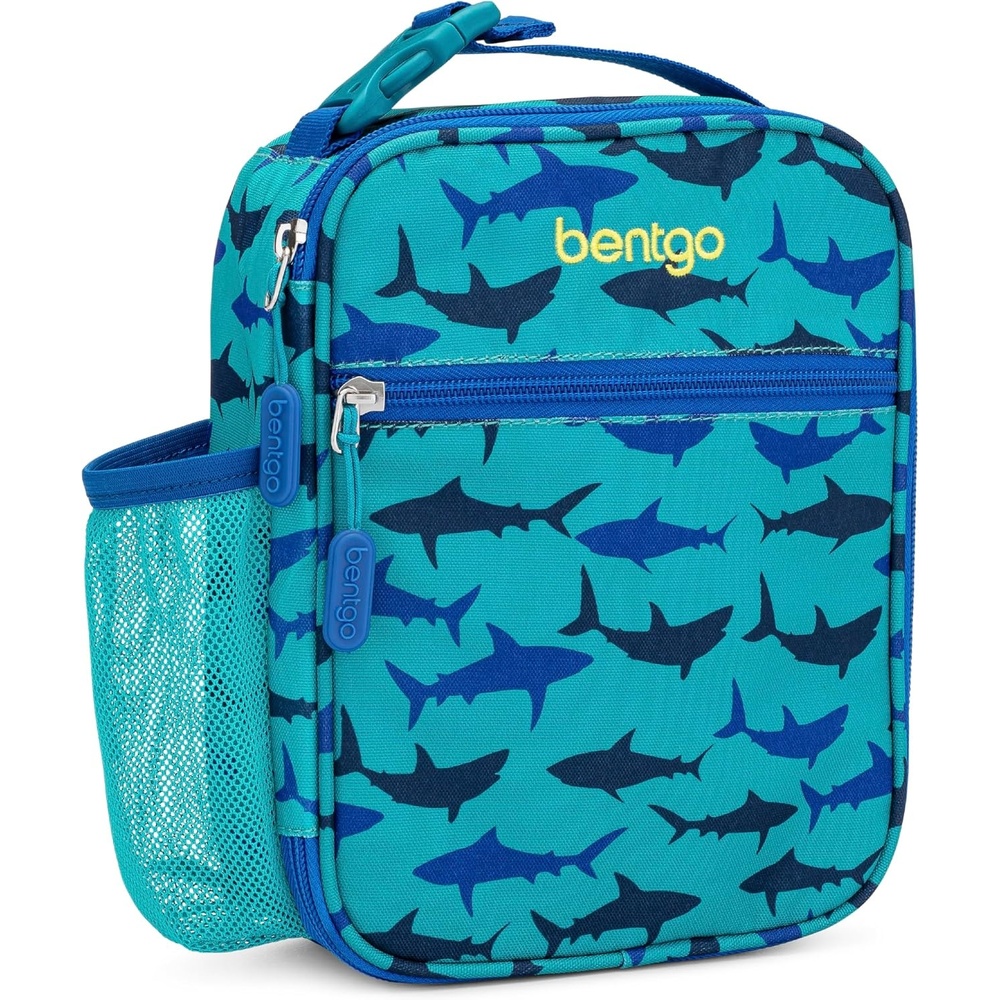 image:imageBentgo Kids Insulated Lunch Tote  WaterResistant Reusable Lightweight amp Durable Lunch Bag with Water Bottle Holder amp Mesh Pocket Fits Lunch Box amp Water Bottle  Ideal for Ages 3 SharksSharks
