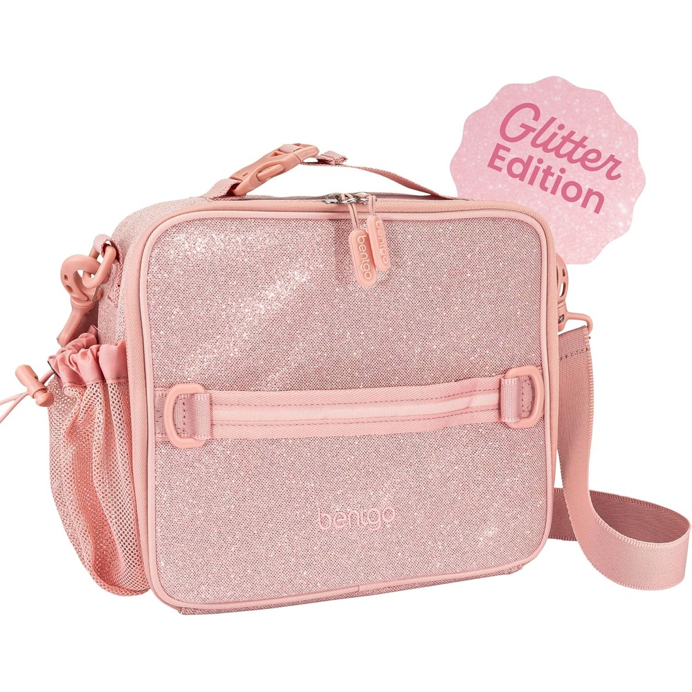 image:imageBentgo Kids Lunch Bag  DoubleInsulated Reusable Lunch Bag for Kids 3 with Adjustable Strap Holds Lunch BoxWater BottleSnacks EasyClean WaterResistant amp Pockets Glitter  Petal PinkGlitter Edition  Petal Pink