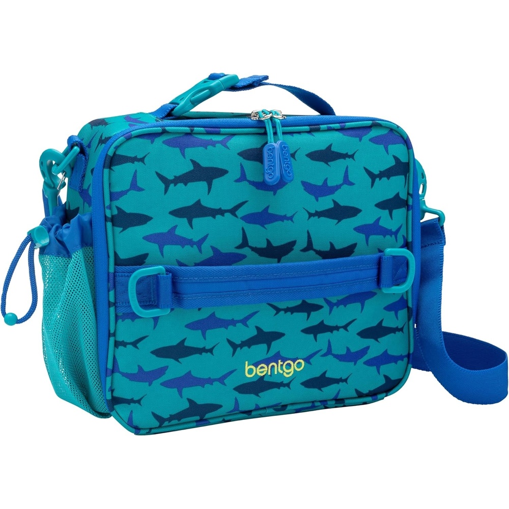 image:imageBentgo Kids Lunch Bag  DoubleInsulated Reusable Lunch Bag for Kids 3 with Adjustable Strap Holds Lunch BoxWater BottleSnacks EasyClean WaterResistant amp Pockets Glitter  Petal PinkSharks