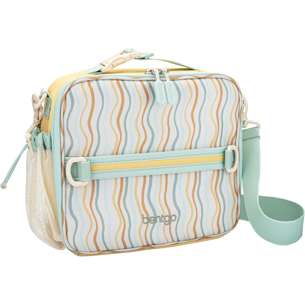 image:imageBentgo Kids Lunch Bag  DoubleInsulated Reusable Lunch Bag for Kids 3 with Adjustable Strap Holds Lunch BoxWater BottleSnacks EasyClean WaterResistant amp Pockets Glitter  Petal PinkWavy