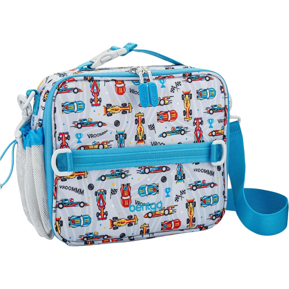 image:imageBentgo Kids Lunch Bag  DoubleInsulated Reusable Lunch Bag for Kids 3 with Adjustable Strap Holds Lunch BoxWater BottleSnacks EasyClean WaterResistant amp Pockets Glitter  Petal PinkRace Cars