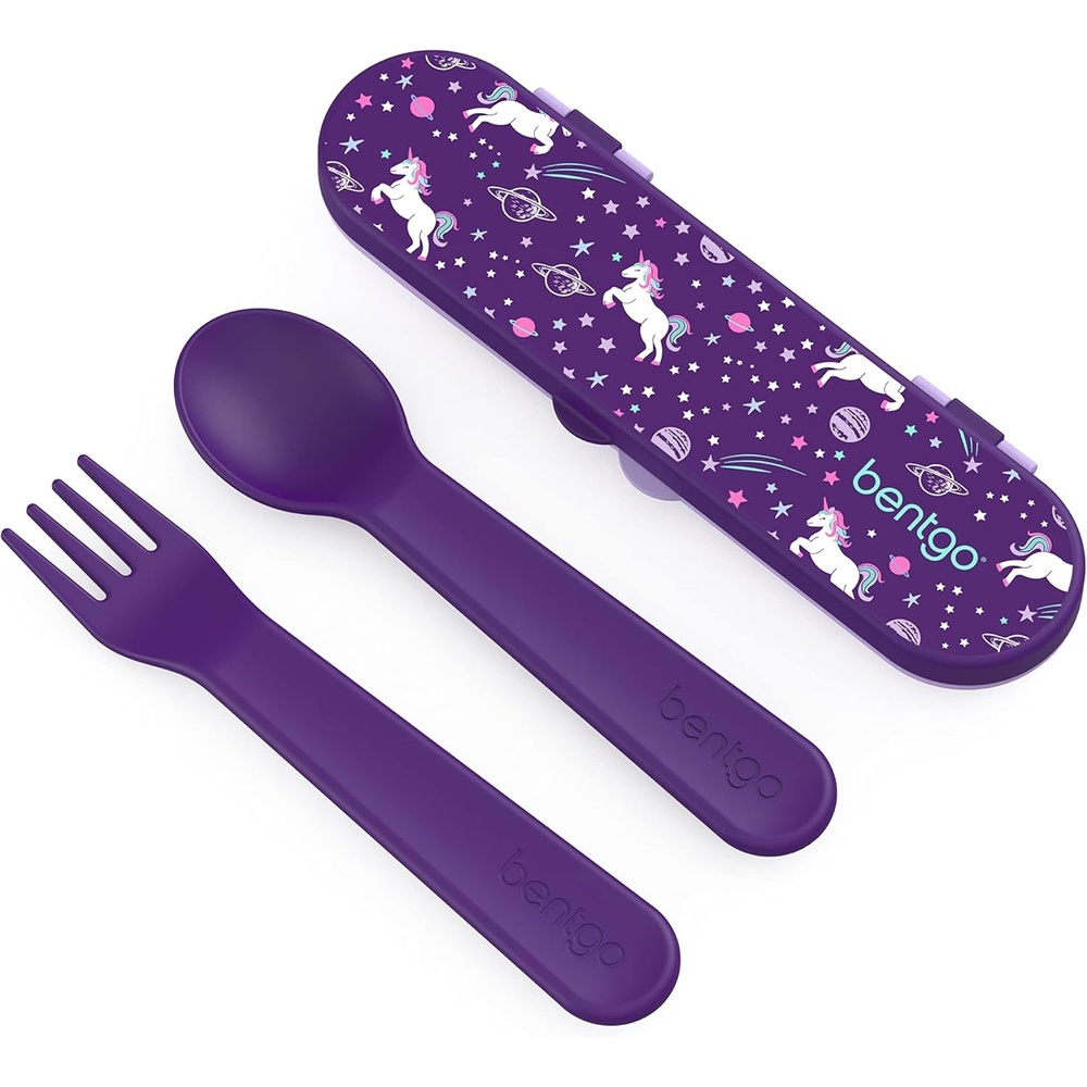 image:imageBentgo Kids Plastic Utensil Set  Reusable Fork Spoon amp Storage Case PFAS amp BPAFree EasyGrip Handles Lightweight Dishwasher Safe School Lunch Travel amp OntheGo SharkUnicorn