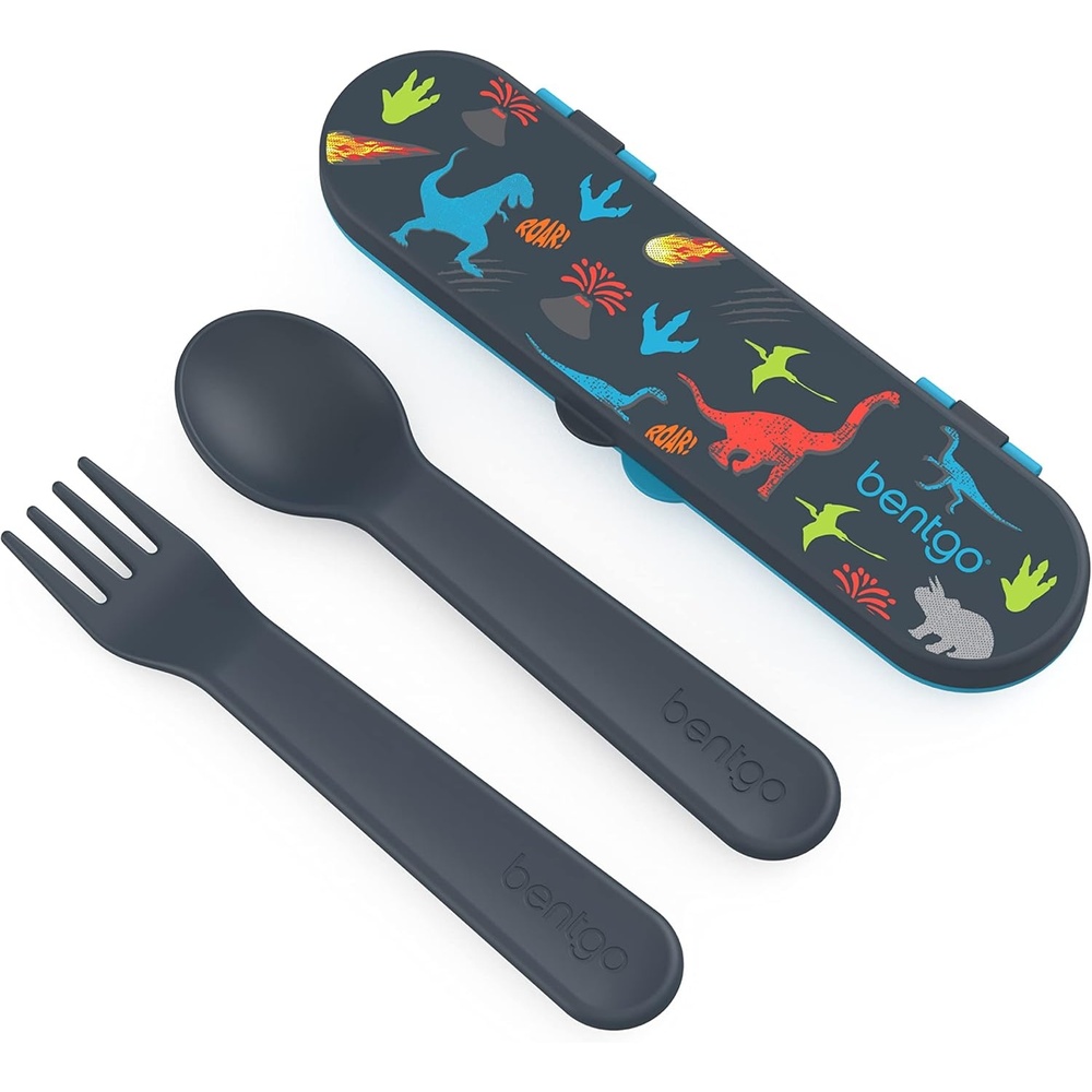 image:imageBentgo Kids Plastic Utensil Set  Reusable Fork Spoon amp Storage Case PFAS amp BPAFree EasyGrip Handles Lightweight Dishwasher Safe School Lunch Travel amp OntheGo SharkDino