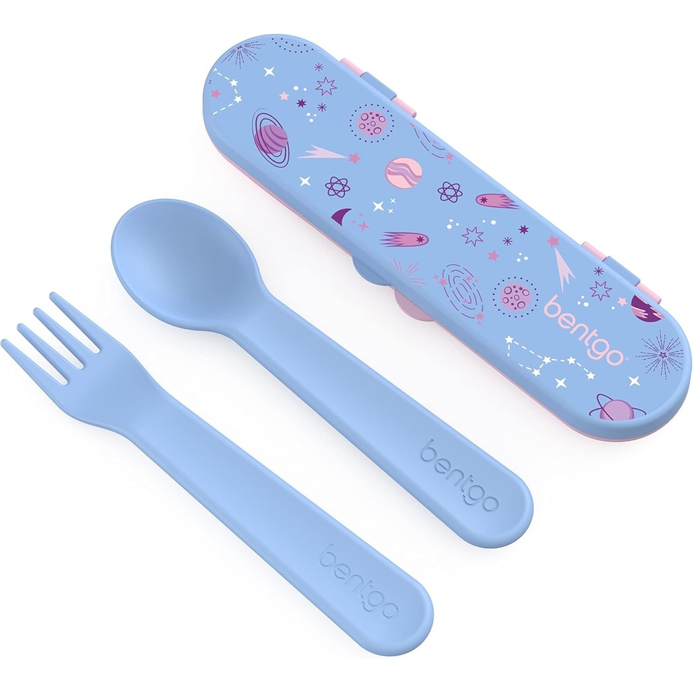 image:imageBentgo Kids Plastic Utensil Set  Reusable Fork Spoon amp Storage Case PFAS amp BPAFree EasyGrip Handles Lightweight Dishwasher Safe School Lunch Travel amp OntheGo SharkLavender Galaxy