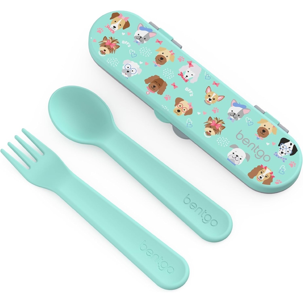 image:imageBentgo Kids Plastic Utensil Set  Reusable Fork Spoon amp Storage Case PFAS amp BPAFree EasyGrip Handles Lightweight Dishwasher Safe School Lunch Travel amp OntheGo SharkPuppy Love