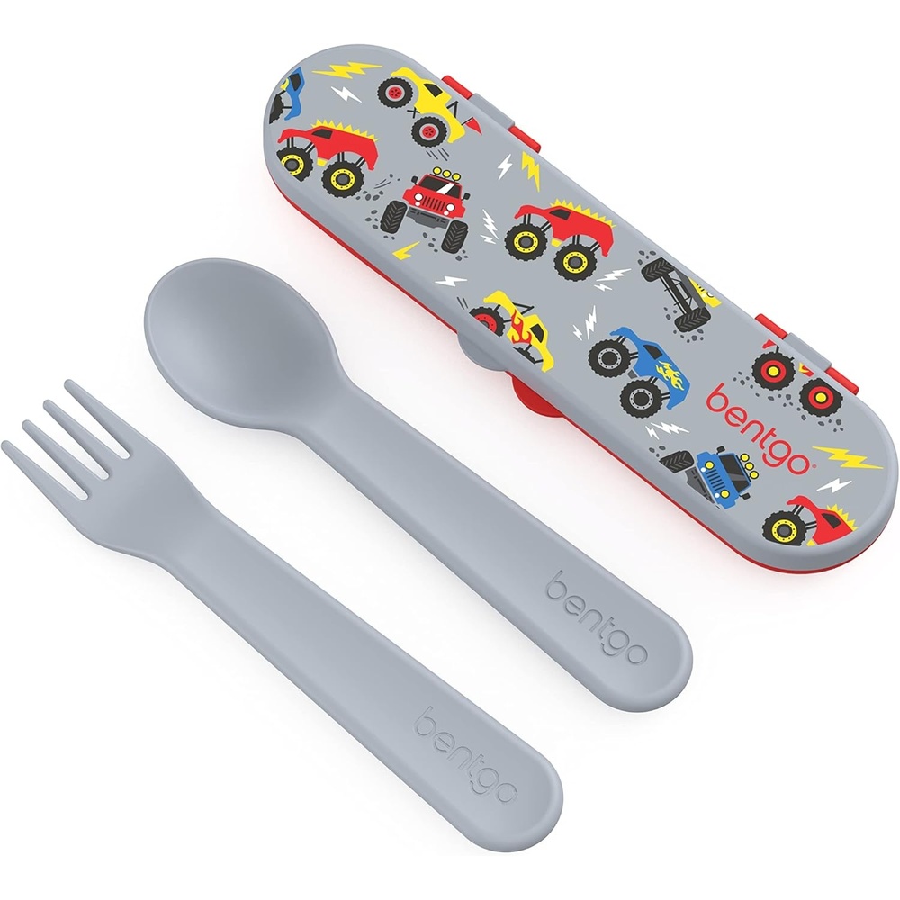 image:imageBentgo Kids Plastic Utensil Set  Reusable Fork Spoon amp Storage Case PFAS amp BPAFree EasyGrip Handles Lightweight Dishwasher Safe School Lunch Travel amp OntheGo SharkTrucks