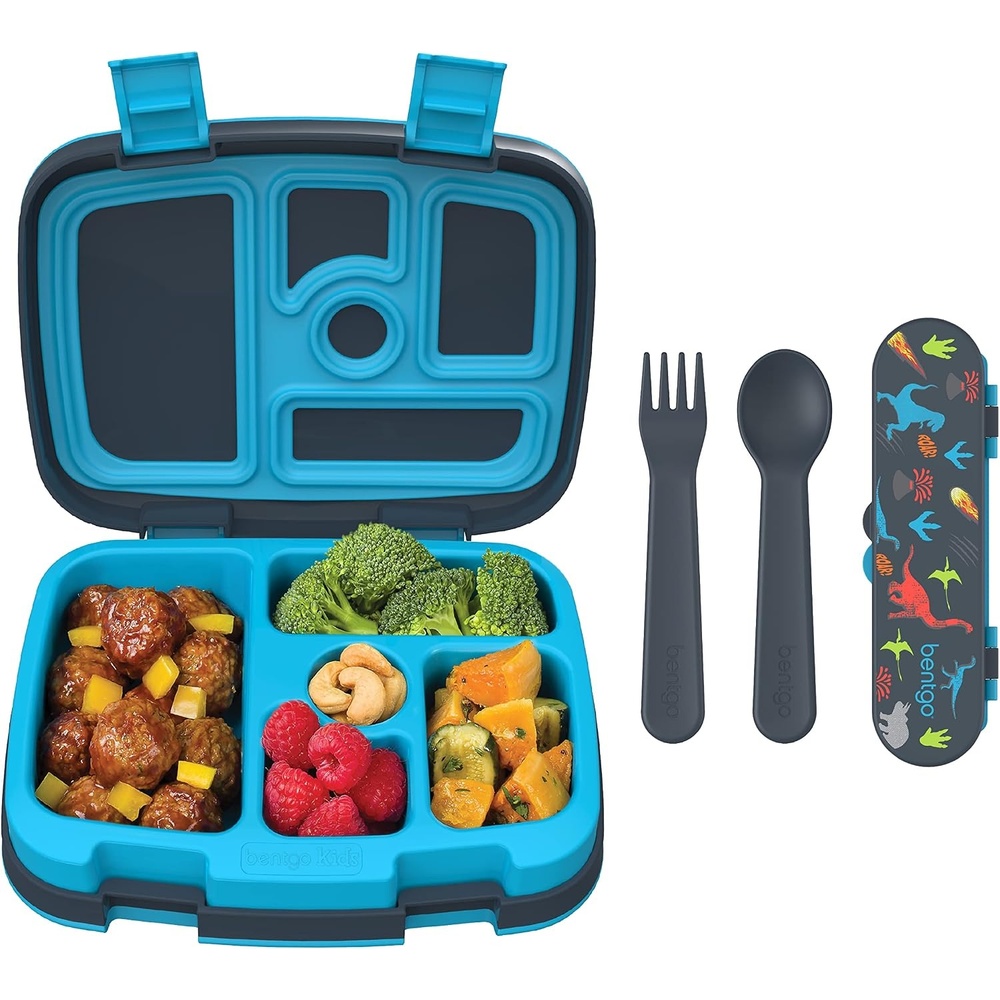 image:imageBentgo Kids Prints 5Compartment BentoStyle Kids Lunch Box Set with Reusable Plastic Utensils Dinosaur
