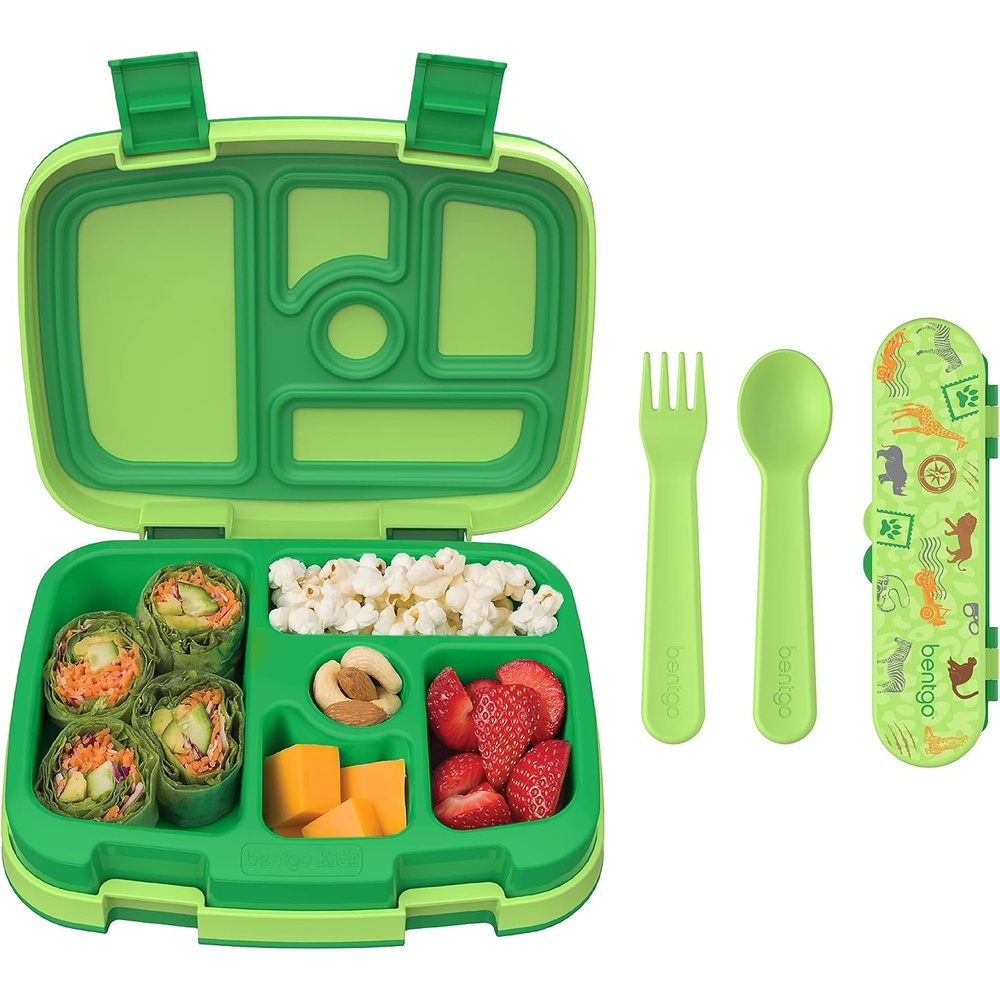 image:imageBentgo Kids Prints 5Compartment BentoStyle Kids Lunch Box Set with Reusable Plastic Utensils Safari