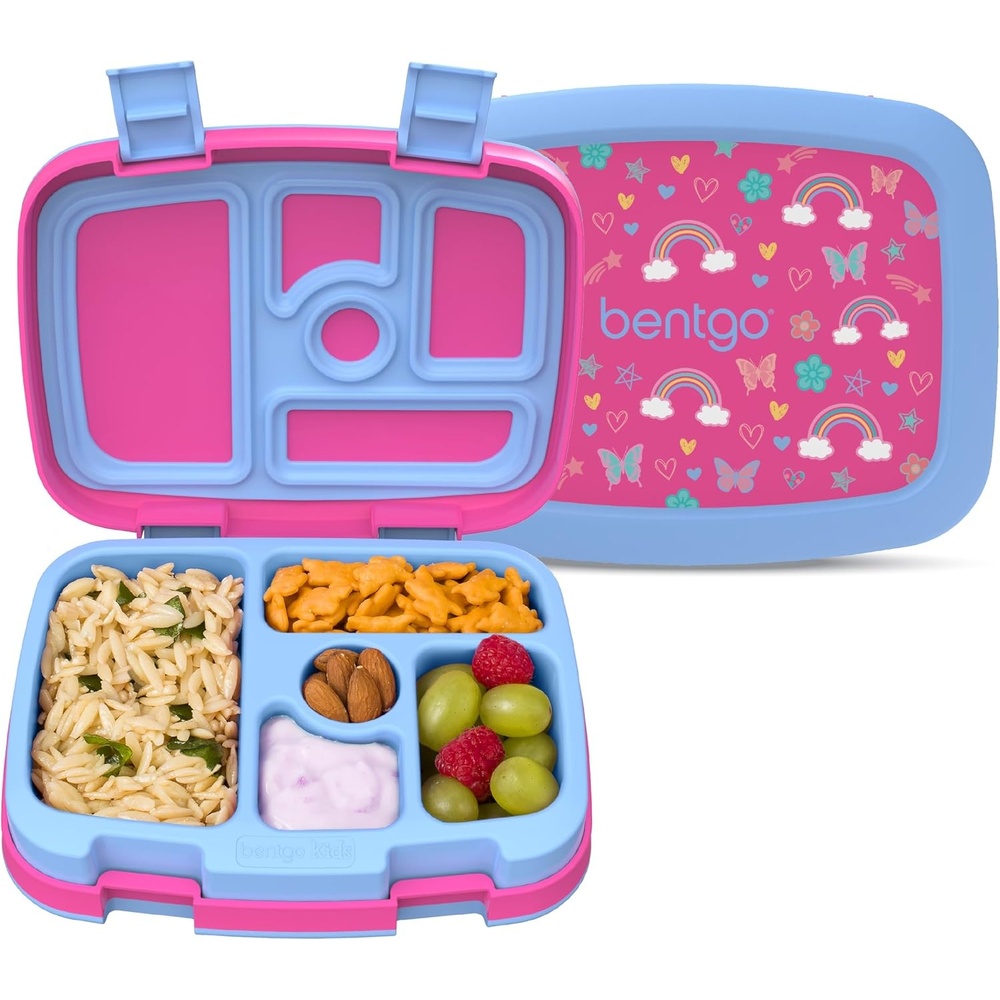 image:imageBentgo Kids Prints LeakProof 5Compartment BentoStyle Kids Lunch Box  Ideal Portion Sizes for Ages 37 Durable DropProof Dishwasher Safe PFAS amp BPAFree Materials NEW Blooming FloralRainbows and Butterflies