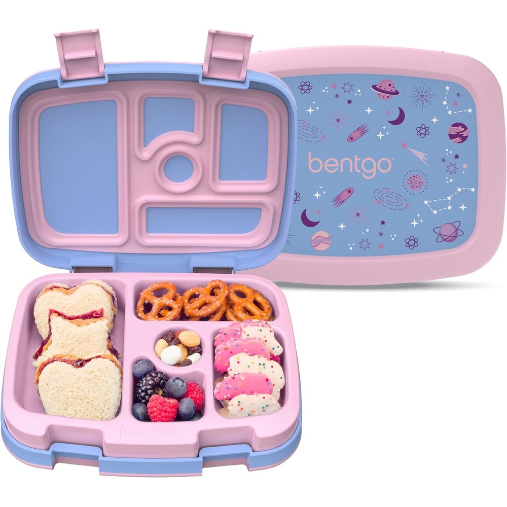 image:imageBentgo Kids Prints LeakProof 5Compartment BentoStyle Kids Lunch Box  Ideal Portion Sizes for Ages 37 Durable DropProof Dishwasher Safe amp PFAS amp BPAFree Materials SportsLavender Galaxy