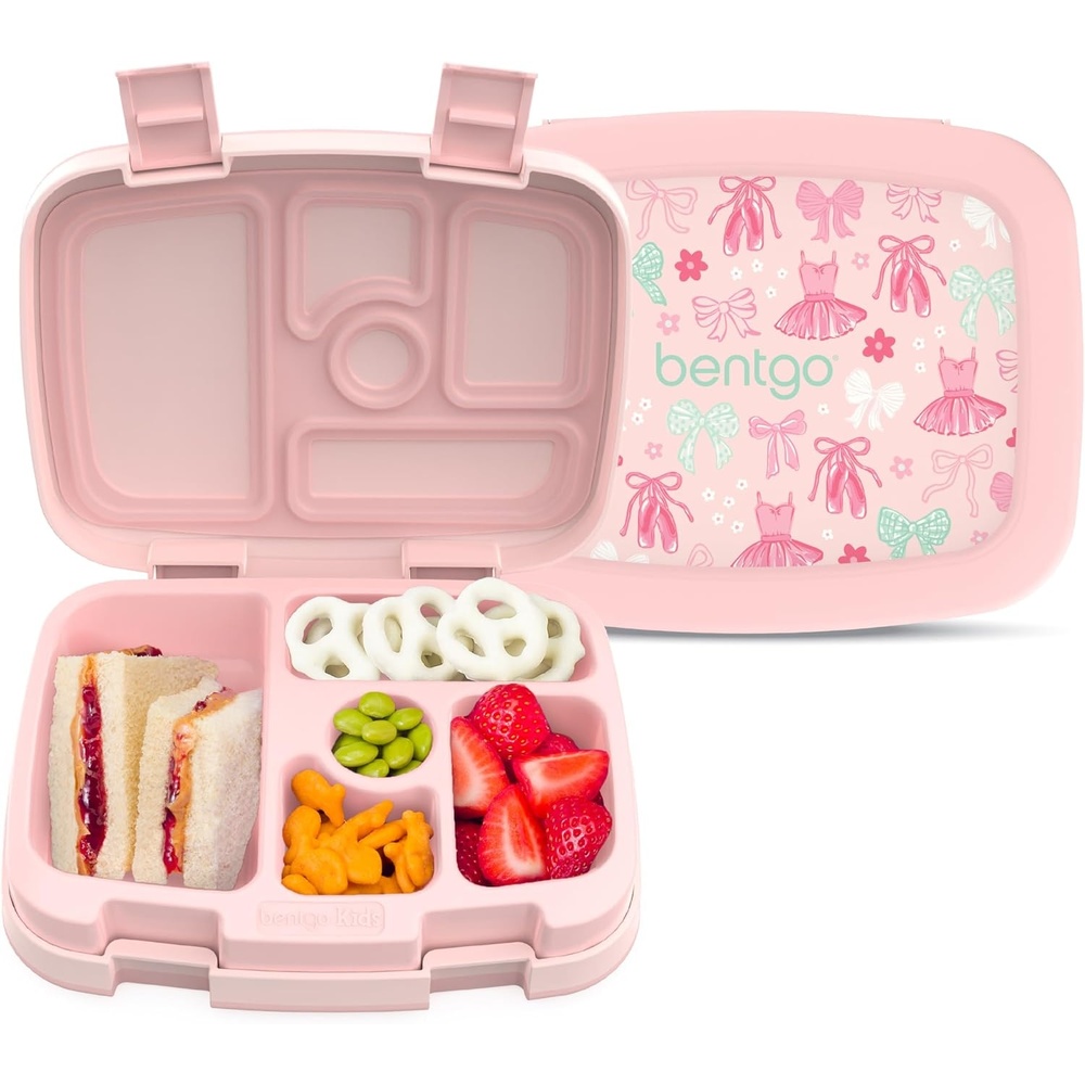 image:imageBentgo Kids Prints LeakProof 5Compartment BentoStyle Kids Lunch Box  Ideal Portion Sizes for Ages 37 Durable DropProof Dishwasher Safe amp PFAS amp BPAFree Materials SportsBallet  Bows
