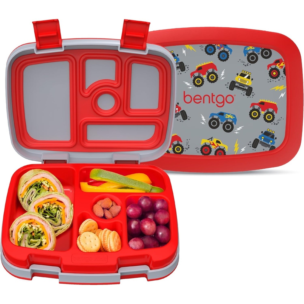 image:imageBentgo Kids Prints LeakProof 5Compartment BentoStyle Kids Lunch Box  Ideal Portion Sizes for Ages 37 Durable DropProof Dishwasher Safe amp PFAS amp BPAFree Materials SportsTrucks