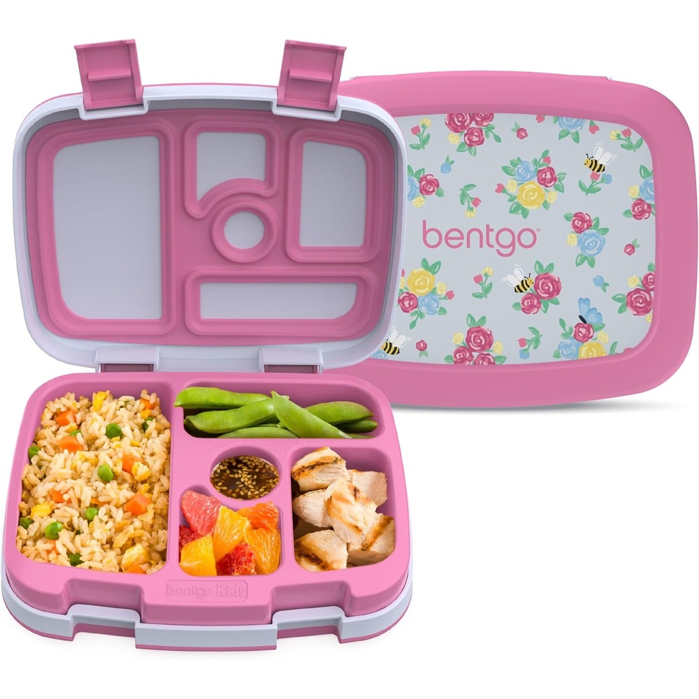 image:imageBentgo Kids Prints LeakProof 5Compartment BentoStyle Kids Lunch Box  Ideal Portion Sizes for Ages 37 Durable DropProof Dishwasher Safe amp PFAS amp BPAFree Materials SportsBlooming Floral