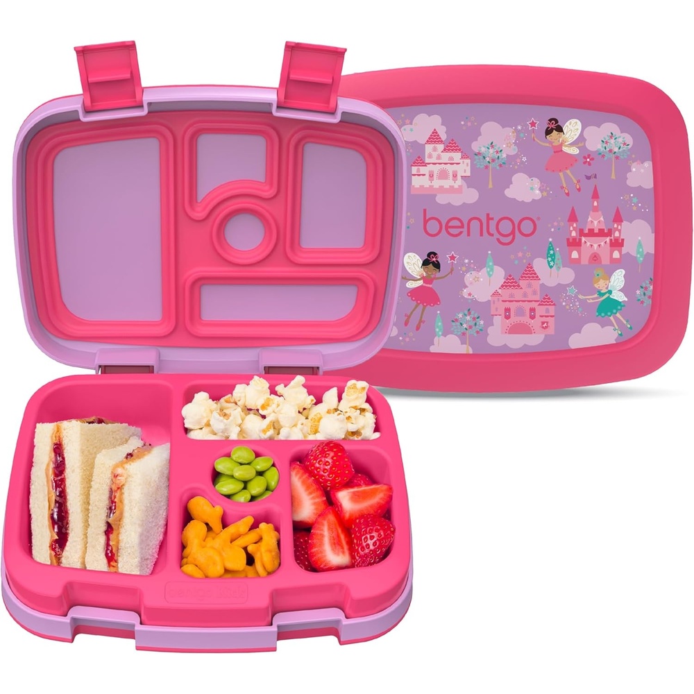 image:imageBentgo Kids Prints LeakProof 5Compartment BentoStyle Kids Lunch Box  Ideal Portion Sizes for Ages 37 Durable DropProof Dishwasher Safe amp PFAS amp BPAFree Materials SportsFairies