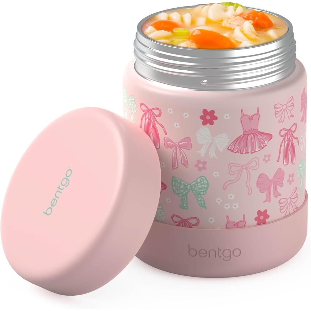 image:imageBentgo Kids Stainless Steel Food Jar  11oz LeakProof Double Insulated Hot or Cold Food Container with Removable Silicone Bumper Dishwasher Safe Easy Open Lid Ages 3 UnicornBallet and Bows