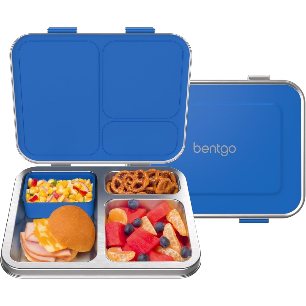 image:imageBentgo Kids Stainless Steel LeakResistant Lunch Box  3Compartments with Bonus Silicone Container Durable EcoFriendly Dishwasher Safe BPAFree Ideal for School Ages 3 FuchsiaBlue