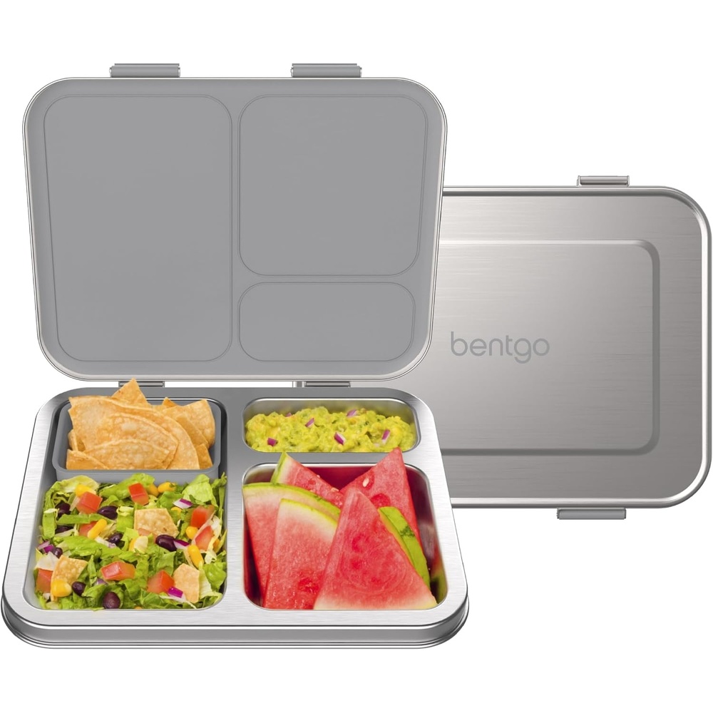 image:imageBentgo Kids Stainless Steel LeakResistant Lunch Box  3Compartments with Bonus Silicone Container Durable EcoFriendly Dishwasher Safe BPAFree Ideal for School Ages 3 FuchsiaSilver