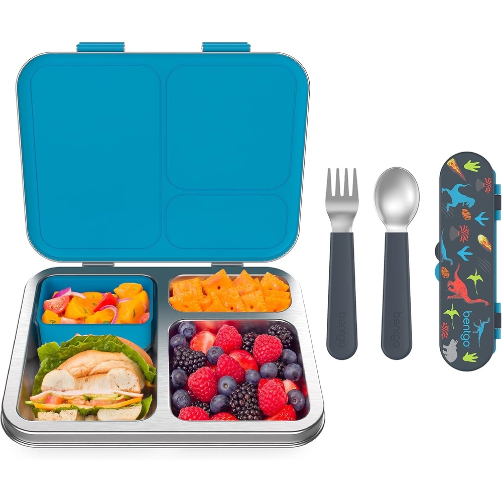 image:imageBentgo Kids Stainless Steel Prints Lunch Box Set With Reusable Stainless Steel Utensils Dinosaur