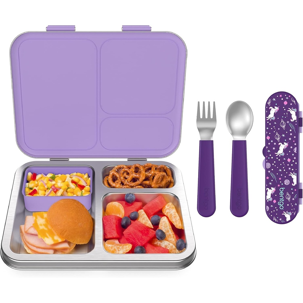image:imageBentgo Kids Stainless Steel Prints Lunch Box Set With Reusable Stainless Steel Utensils Unicorn