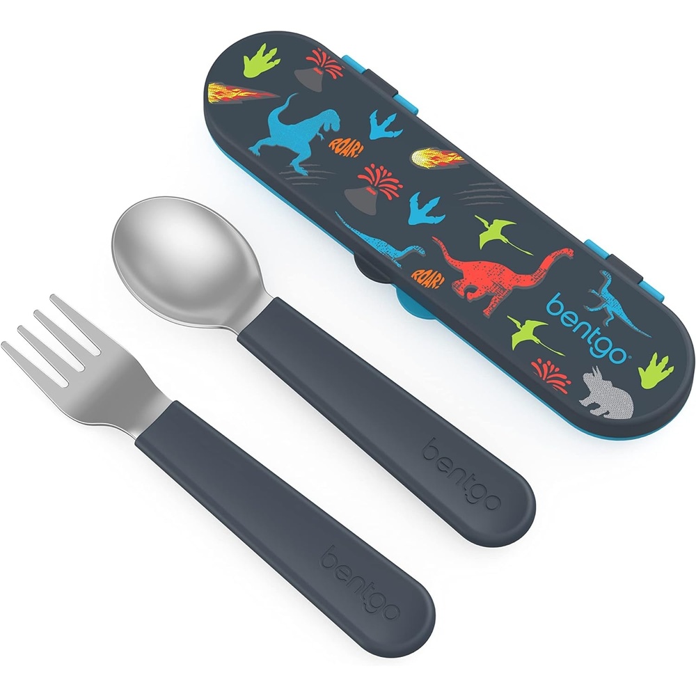 image:imageBentgo Kids Stainless Steel Utensil Set  Reusable Fork Spoon amp Storage Case PFAS amp BPAFree EasyGrip Handles Lightweight Dishwasher Safe School Lunch Travel amp Outdoors PurpleDino
