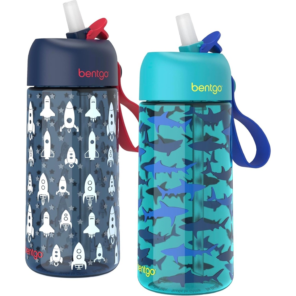 image:imageBentgo Kids Water Bottle  LeakProof Durable Tritan PFAS amp BPAFree 15 fl oz KidsToddlers Ages 3 for School amp Sports Bite amp Sip Spout Carrying Handle Dishwasher Safe NEW Race CarsRocket  Shark
