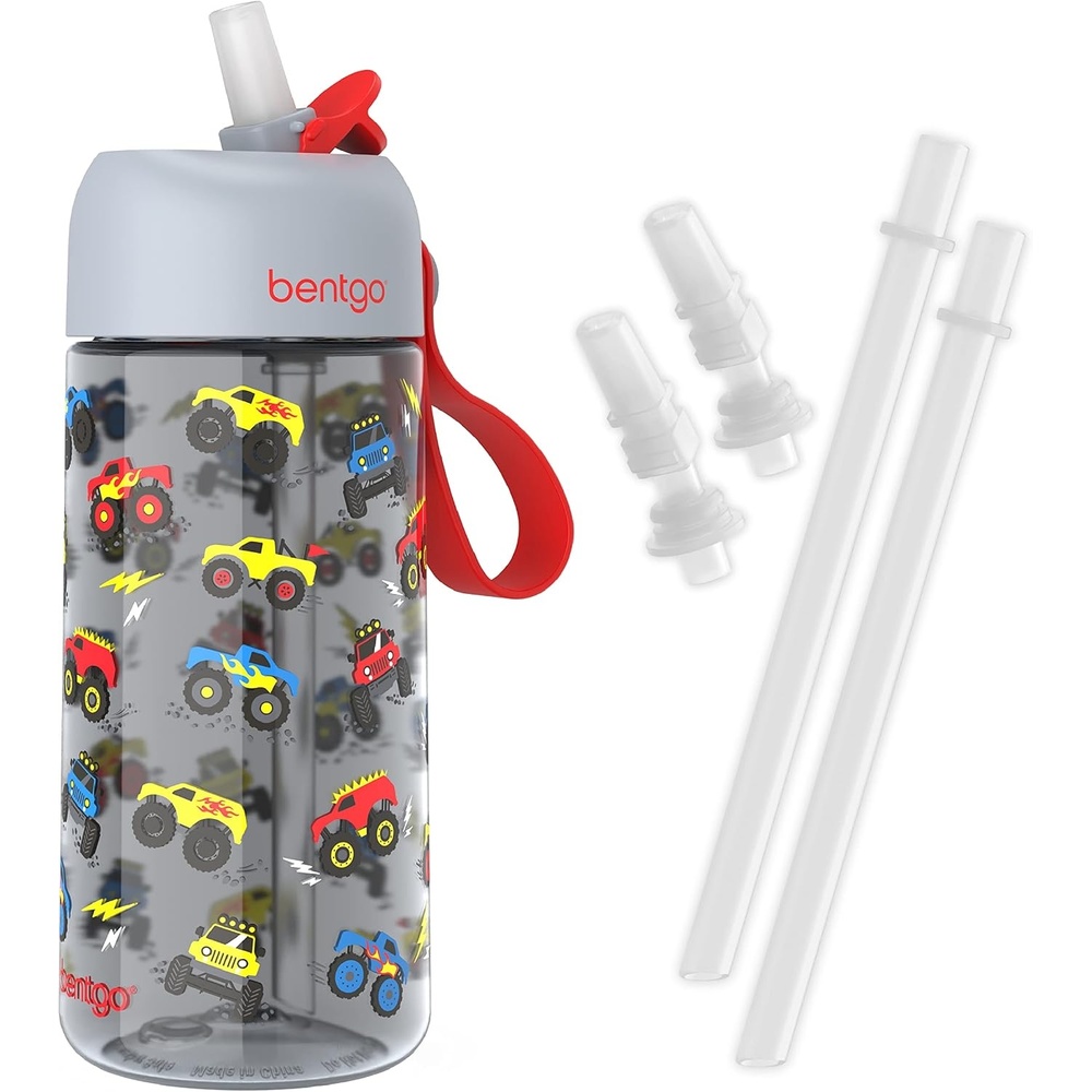 image:imageBentgo Kids Water Bottle  New amp Improved 2023 Set With 2Pack of Water Bottle Replacement Straws Trucks