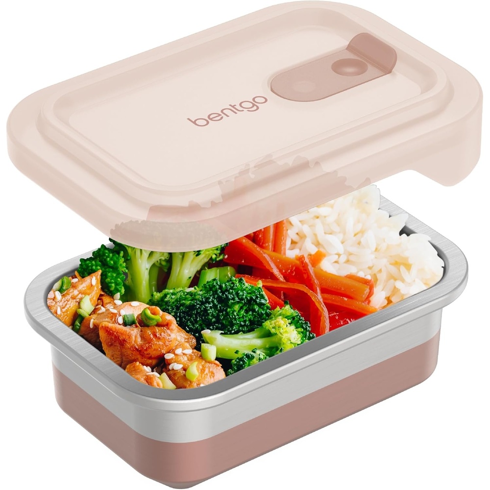 image:imageBentgo MicroSteel Heat amp Eat Container  MicrowaveSafe LeakProof amp Airtight EasytoClean Lightweight Stainless Steel Reusable Food Storage with Silicone Lid Lunch Size 3Cup Capacity DuskSnack Size 2 Cups Rose